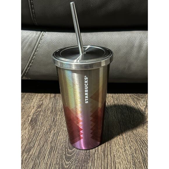 Starbucks Multi-Colors Geometric Stainless Steel Cold Cup 16 Oz. 2014. Preowned - Picture 1 of 10